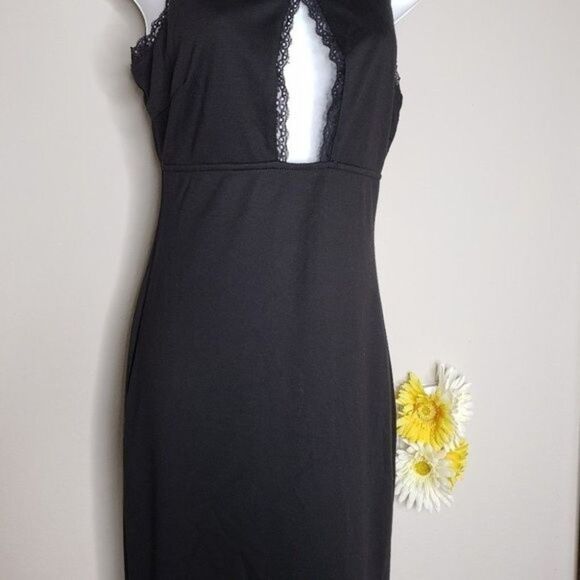Socialite lace trim keyhole bodycon dress black size small - Picture 11 of 16
